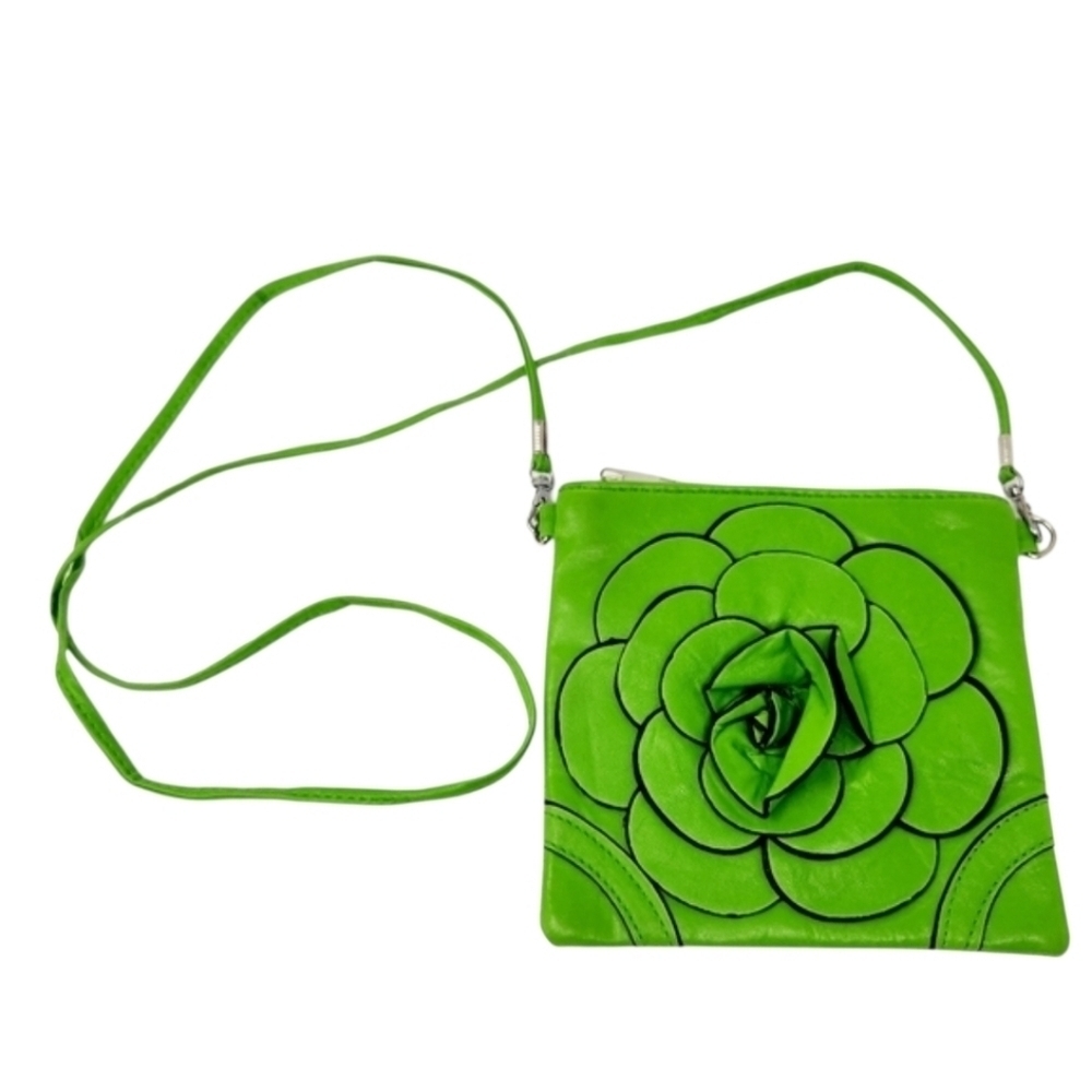 Unbranded | Women's Kelly Green Faux Leather Flower Crossbody Bag (One Size)